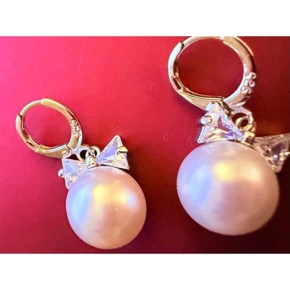 Genuine 925 Sterling Silver Drop Pearl with Cuban Zircon women Earrings - Picture 7 of 8